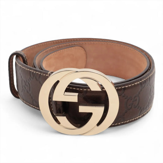 Gucci Interlocking G Leather Belt Brown
