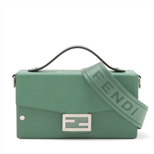 Fendi Zucca Soft Trunk Baguette Leather Two-Way Shoulder Bag Green