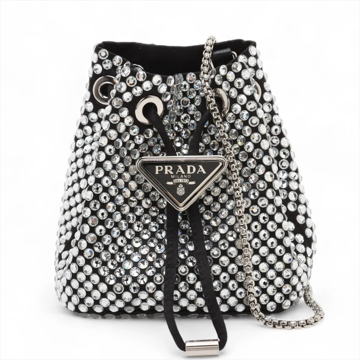 Prada Crystal Rhinestone x Satin Chain Bucket Shoulder Bag