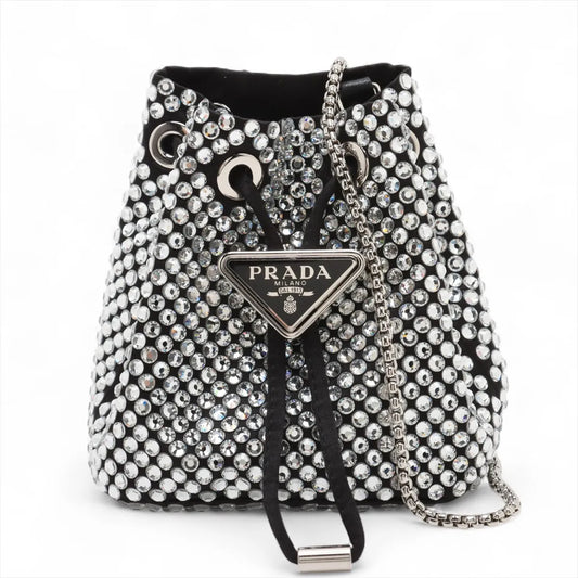 Prada Crystal Rhinestone x Satin Chain Bucket Shoulder Bag