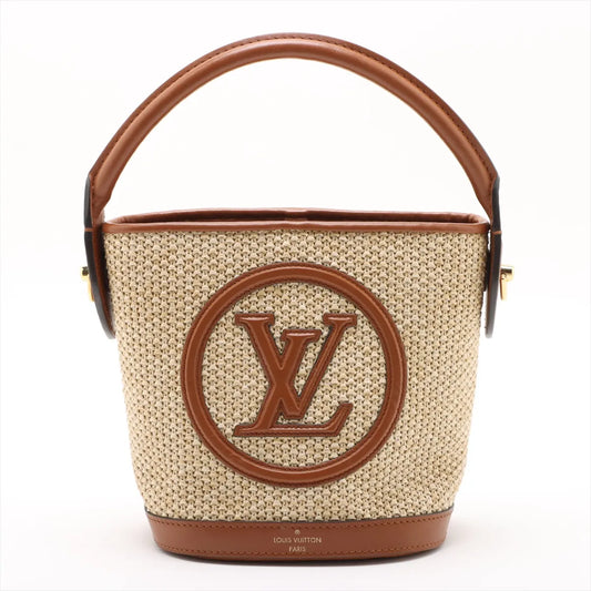 Louis Vuitton LV Logo Raffia Petit Bucket Bag Beige x Brown
