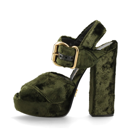 Prada Velour Leather Block Sandal Khaki