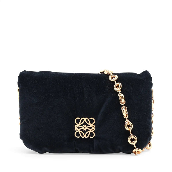 Loewe Goya Puffer Velvet Chain Shoulder Bag Navy Blue