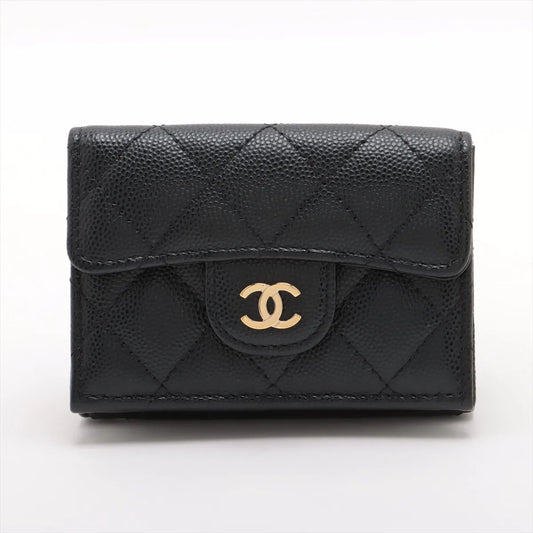 Chanel CC Logo Matelassé Caviar Skin Compact Wallet Black
