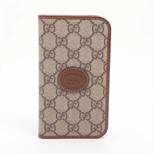 Gucci GG Supreme Leather iPhone15 Pro Phone Case Beige x Brown