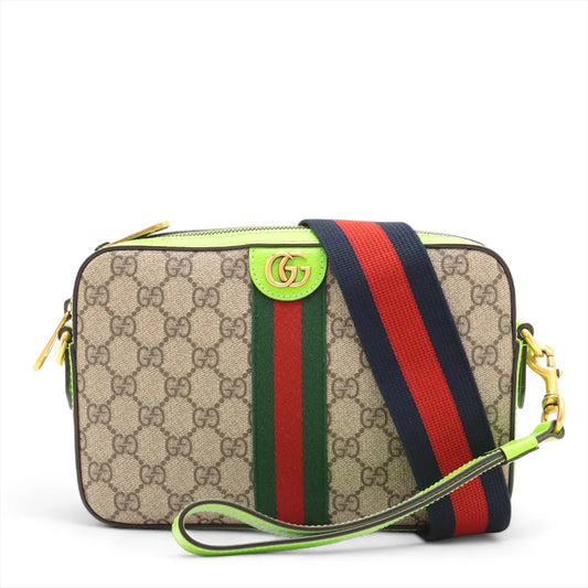 Gucci GG Supreme Ophidia Leather Shoulder Bag Beige x Neon Green