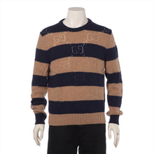 Load image into Gallery viewer, Gucci Perforated GG Pattern Stripe Knit Sweatshirt Brown x Navy Blue