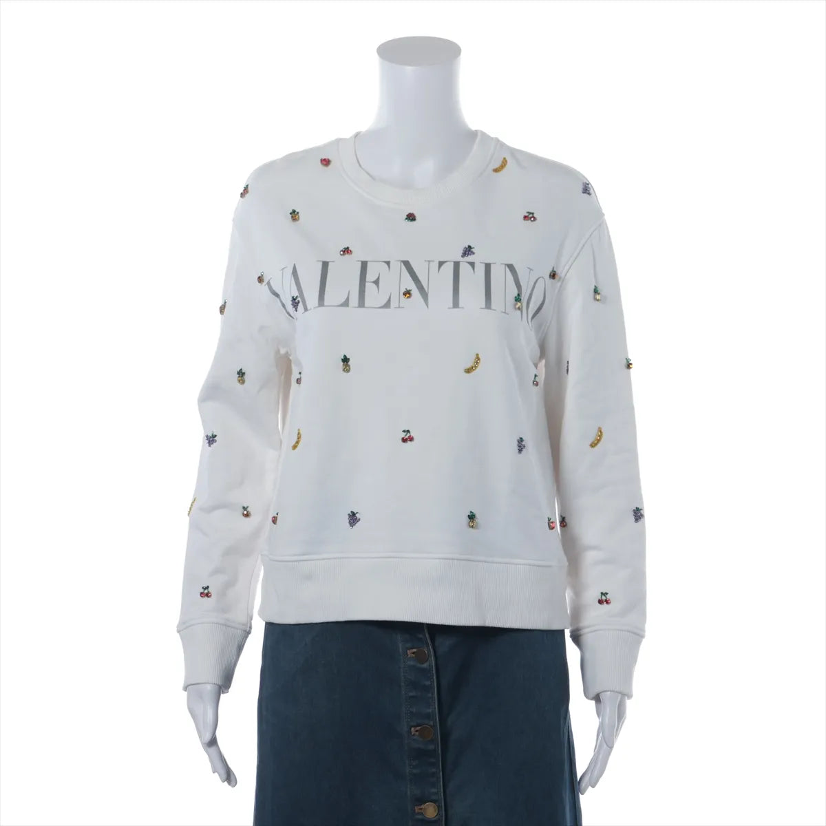Valentino Fruits Beads Knitted Cotton Sweater White