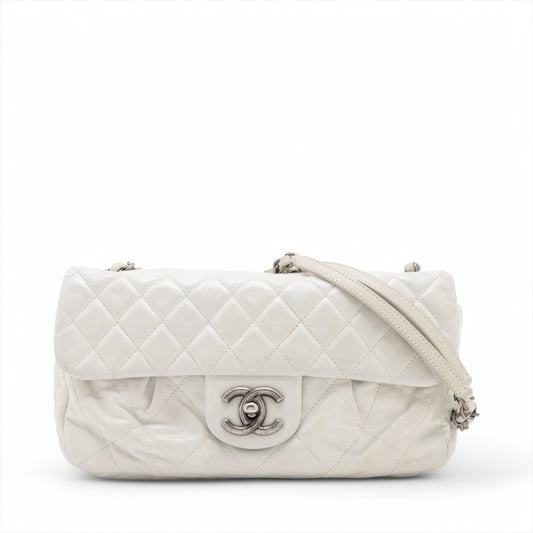 Chanel CC Logo Matelasse Lambskin Single Flap Double Chain Bag White * PREORDER *
