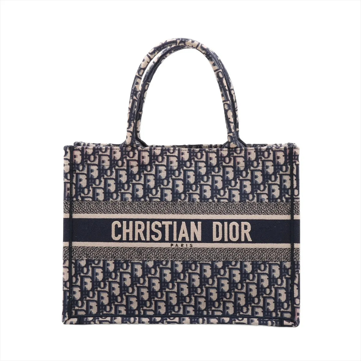 Christian Dior Oblique Book Tote Medium Canvas Bag Navy Blue