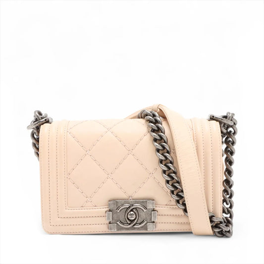 Chanel Boy Chanel 20 Small Lambskin Chain Shoulder Bag Beige