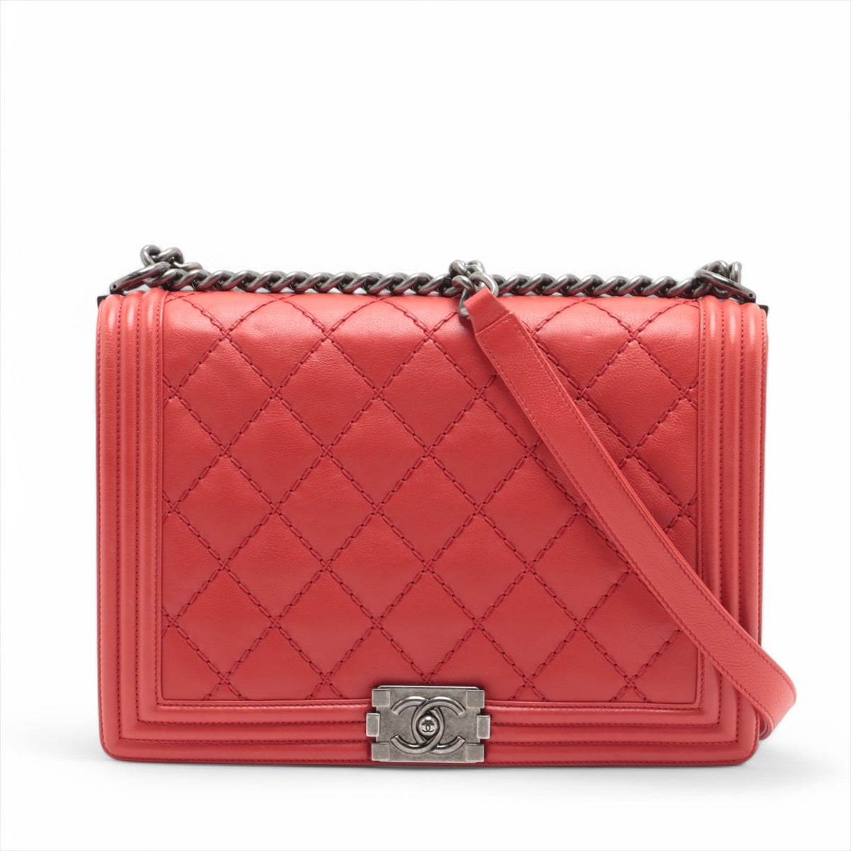 Chanel Boy Large Matelasse Lambskin Chain Shoulder Bag Red * PREORDER *