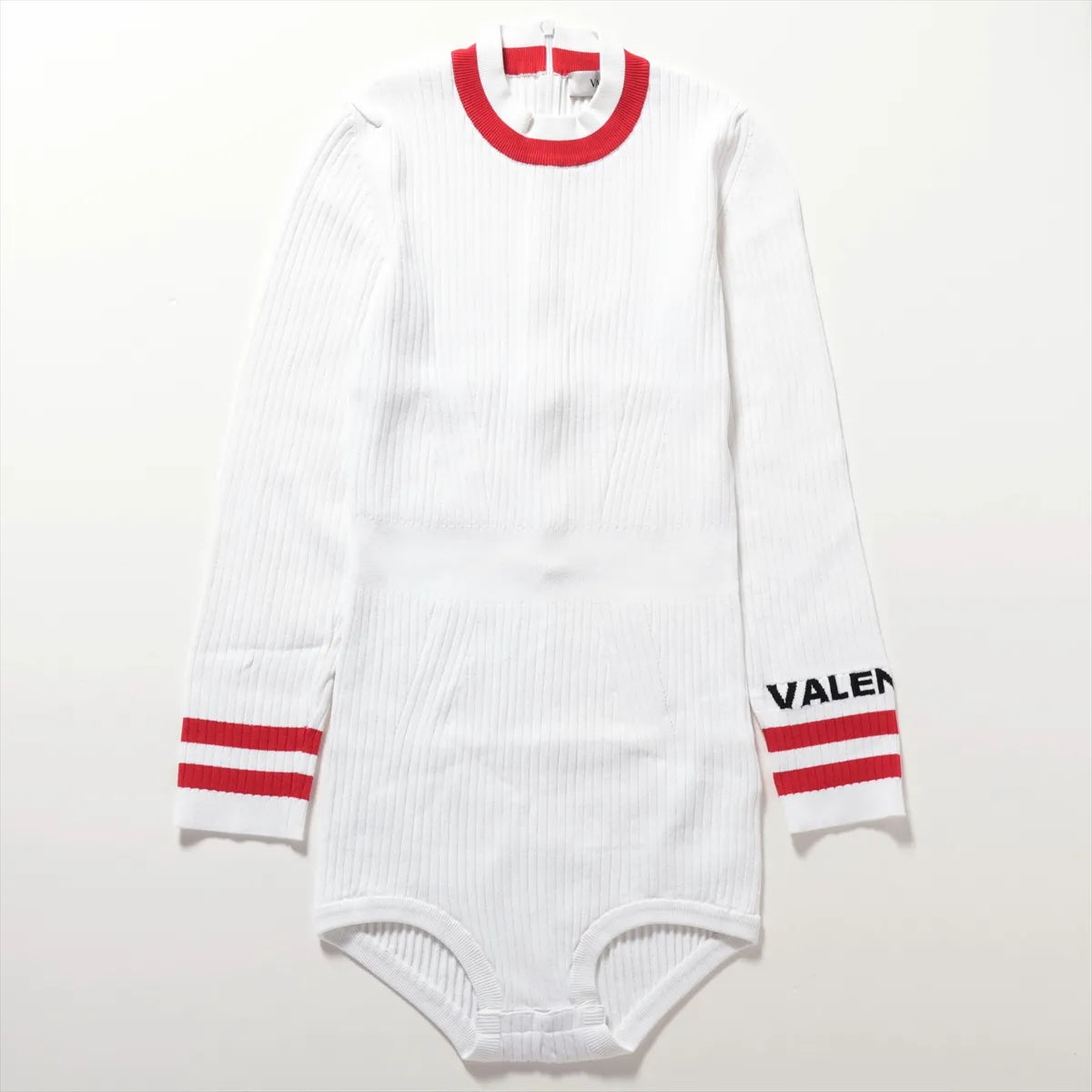 Valentino Rayon Ribbed Long Sleeve Bodysuit White