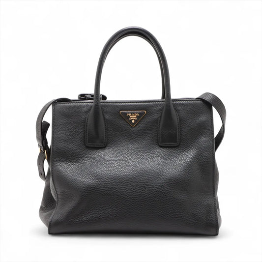 Prada Saffiano Leather Two-Way Handbag Black