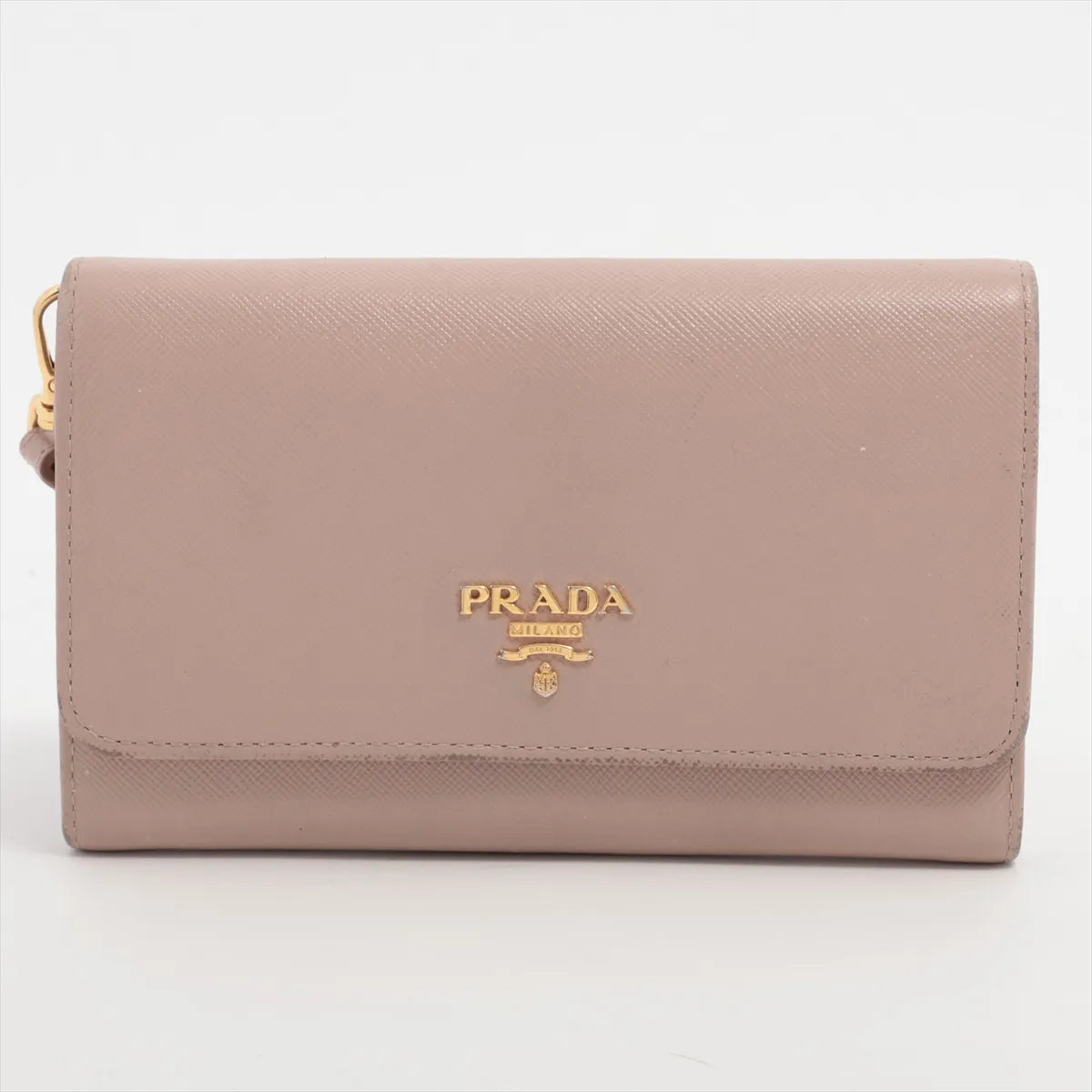 Prada Saffiano Leather Compact Wallet Beige