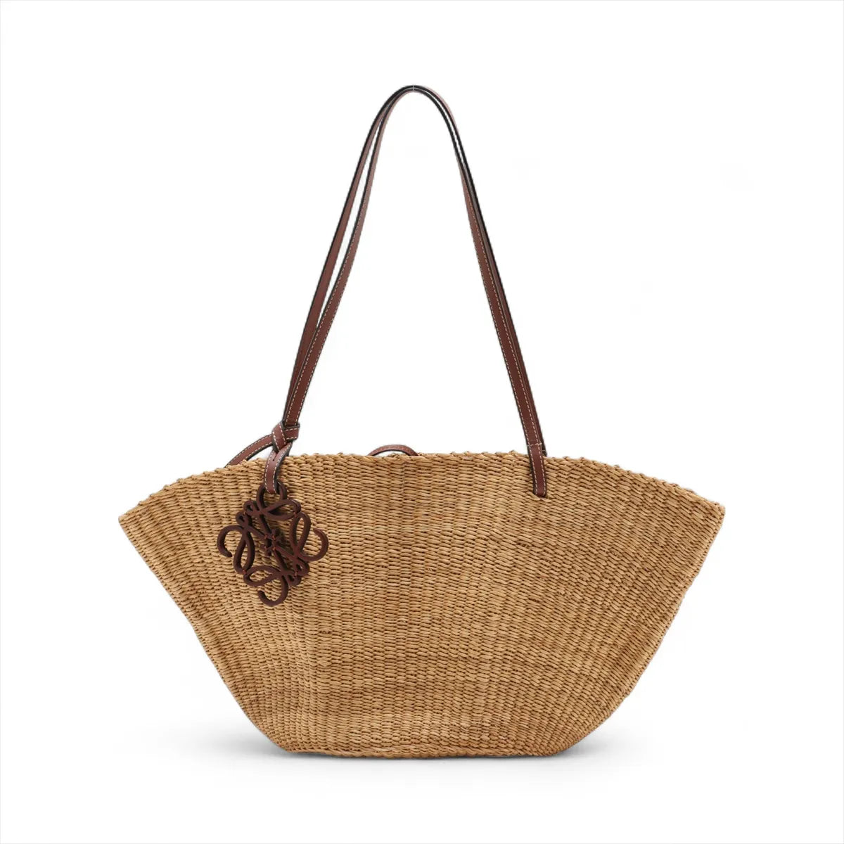 Loewe Small Basket Elephant Straw Bag Beige x Brown