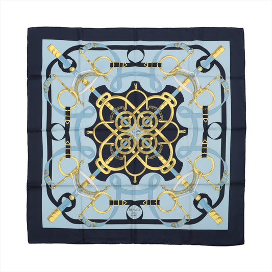 Hermès Eperon d'or Golden Spur Scarf  Navy Blue