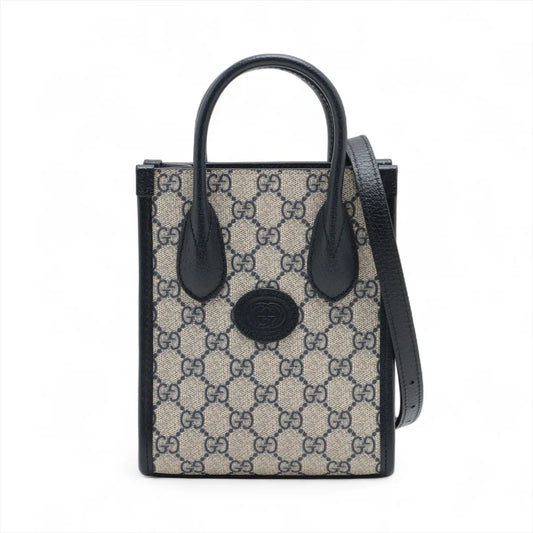 Gucci GG Supreme Canvas Unisex Small Tote Crossbody Bag Navy Blue