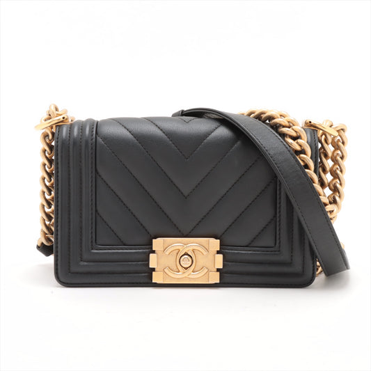 Chanel Boy Chanel 20 Small Chevron Lambskin Chain Shoulder Bag Black * PREORDER *