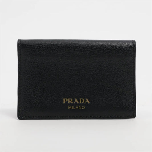 Prada Logo Leather Card Case Black