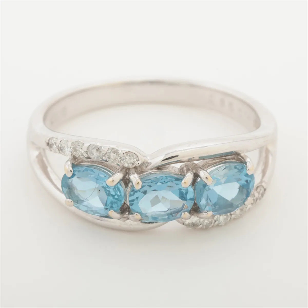 Three Oval Aquamarine Diamond Ring White Gold