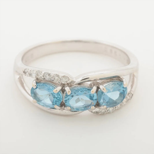 Three Oval Aquamarine Diamond Ring White Gold