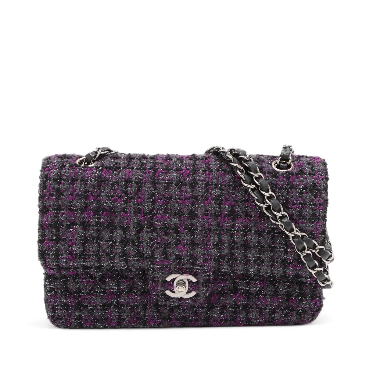Chanel CC Logo Matelasse 25 Tweed Double Flap Double Chain Bag Purple x Black *PREORDER*