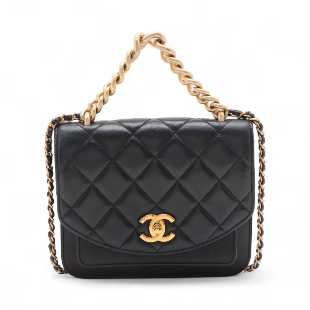 Chanel CC Logo Matelasse Lambskin x Caviar Skin Two-Way Shoulder Bag Black