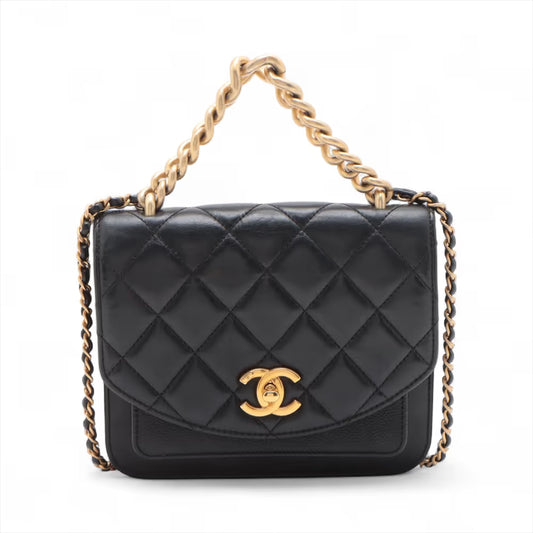 Chanel CC Logo Matelasse Lambskin x Caviar Skin Two-Way Shoulder Bag Black