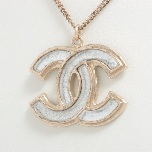 Chanel CC Logo Clear White Enamel Pendant Necklace