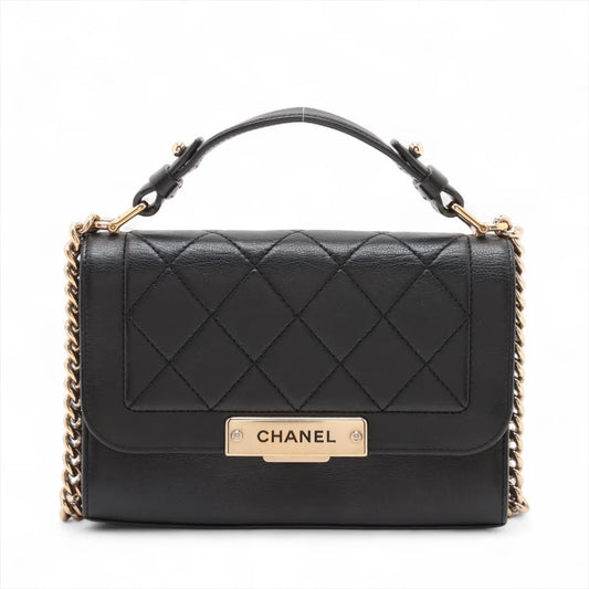 Chanel Click Label Leather Two-Way Handbag Black