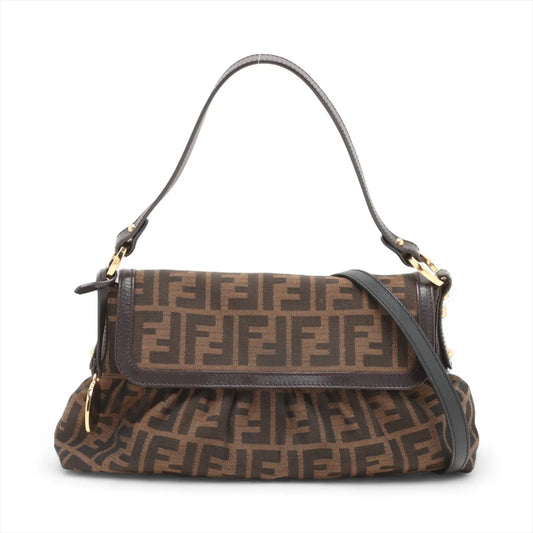 Fendi Zucca Canvas Leather Shoulder Bag Brown