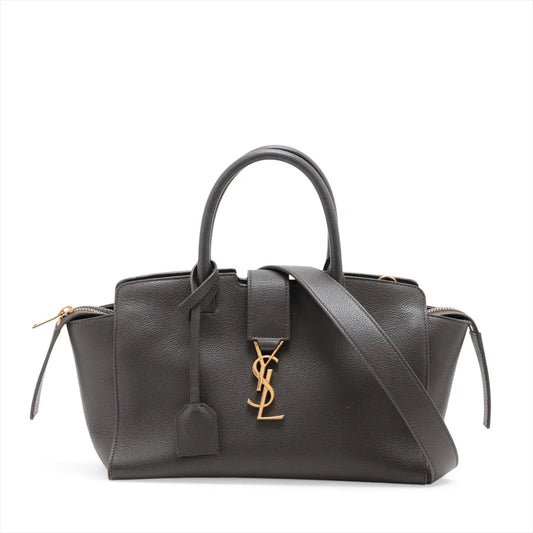 Saint Laurent Paris Downtown Cabas Leather Two-Way Handbag Gray