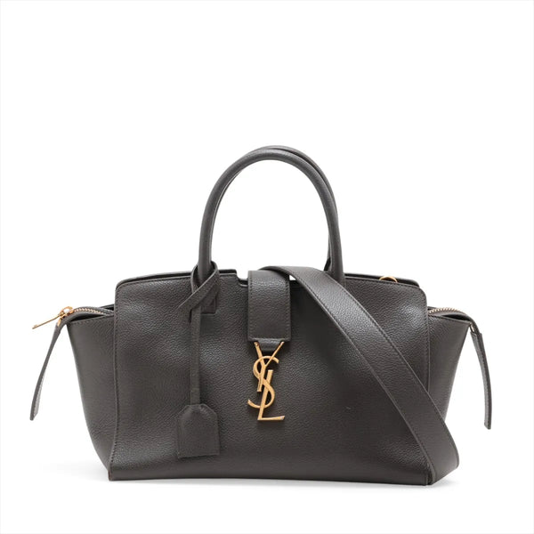 Saint Laurent Paris Downtown Cabas Leather Two-Way Handbag Gray