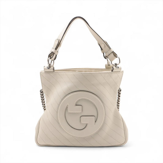 Gucci GG Logo Blondie Leather Shoulder Tote Bag White