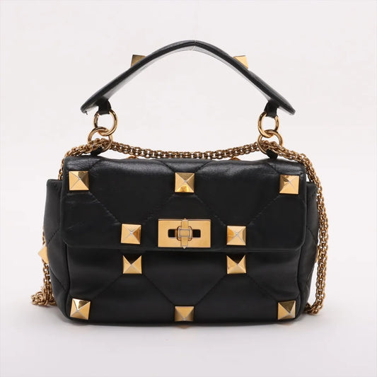Valentino Garavani Roman Stud Leather Two-Way Chain Shoulder Bag Black