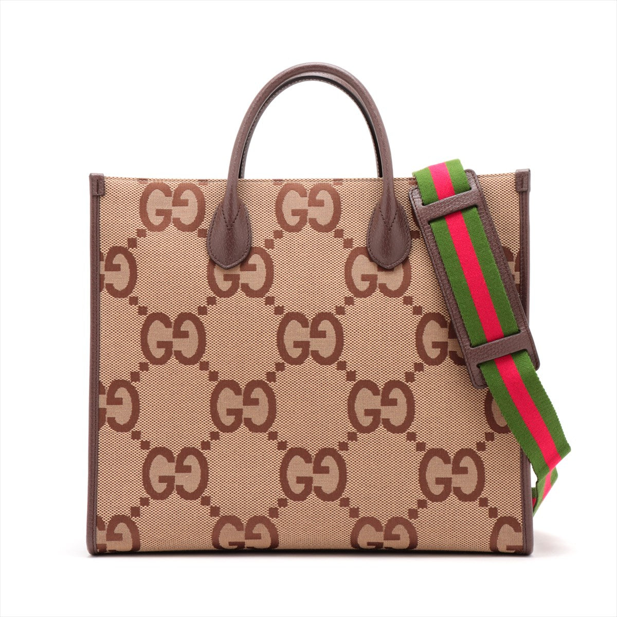 Gucci Jumbo GG Canvas Leather Two-Way Tote Bag Brown