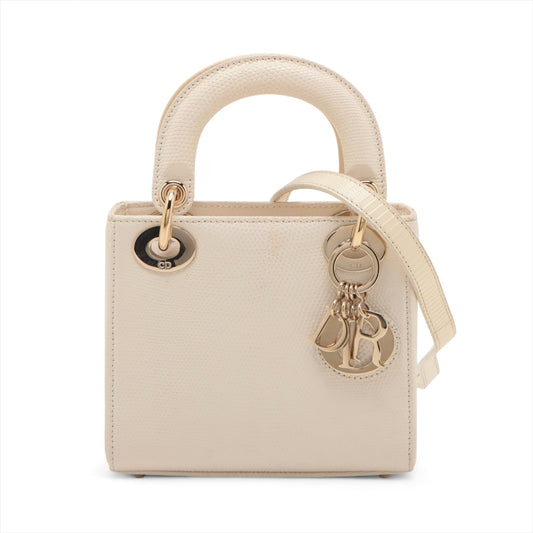 Christian Dior Lady Dior Mini Lizard Two-Way Handbag Ivory * PREORDER *