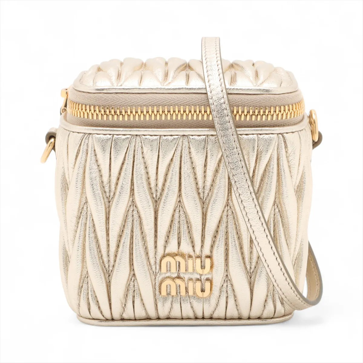 Miu Miu Matelasse Leather Micro Shoulder Bag Gold