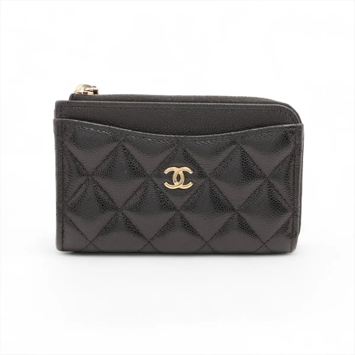 Chanel CC Logo Matelasse Caviar Skin Coin Card Purse Black