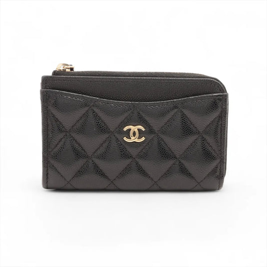 Chanel CC Logo Matelasse Caviar Skin Coin Card Purse Black