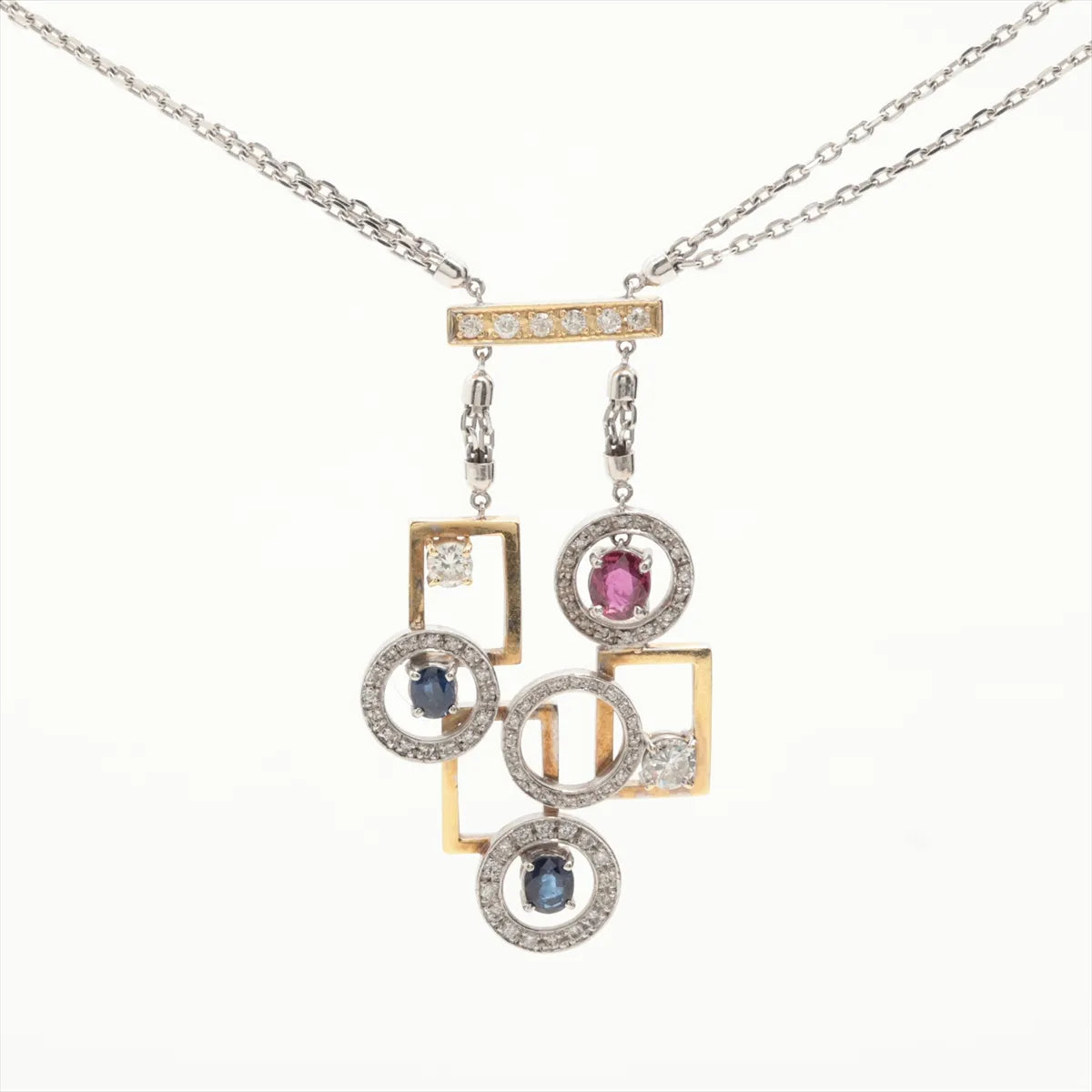 Sapphire Ruby Diamond Two-toned Necklace White Gold x Yellow Gold
