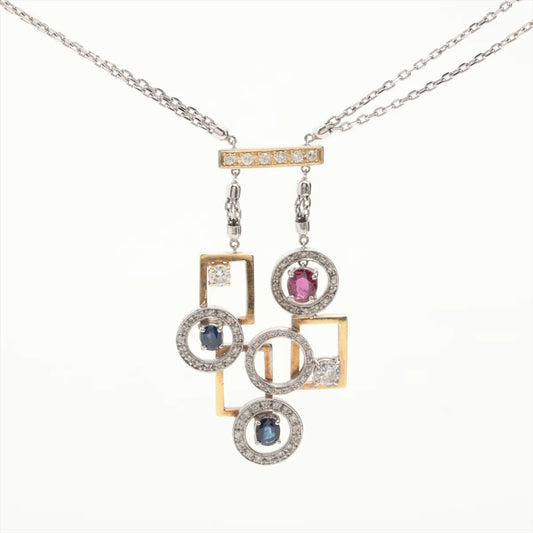 Sapphire Ruby Diamond Two-toned Necklace White Gold x Yellow Gold