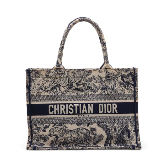Christian Dior Toile De Jouy Embroidery Medium Canvas Book Tote Bag White x Blue