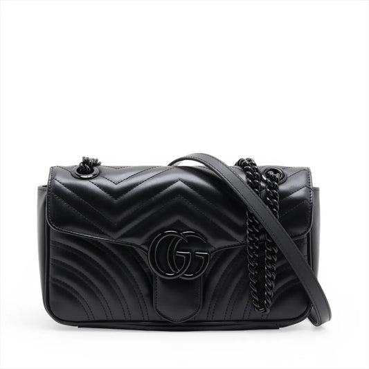 Gucci GG Logo Marmont Leather Chain Shoulder Bag Black