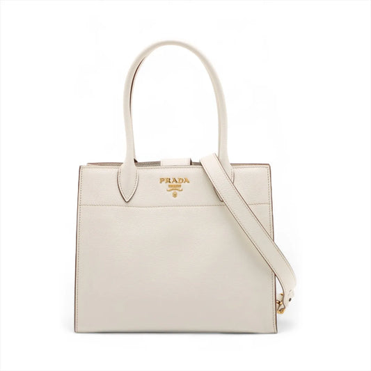 Prada Leather Two-Way Tote Bag White