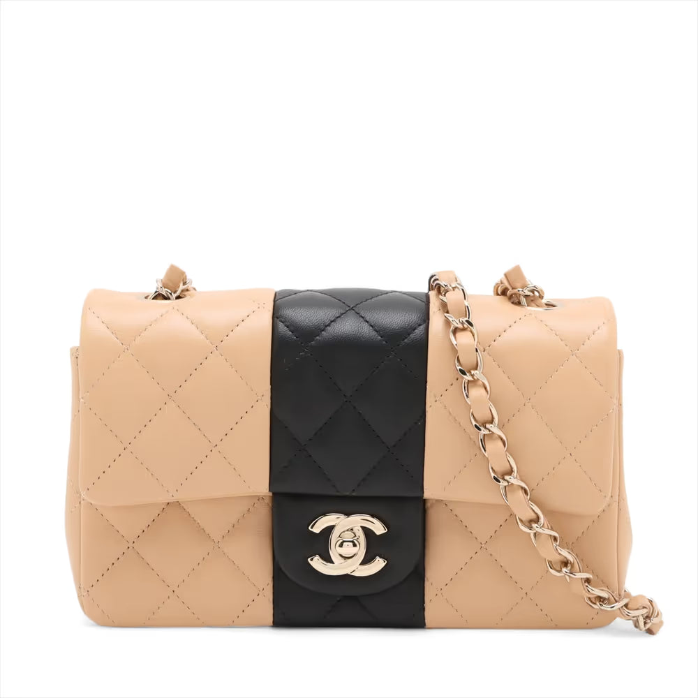 Chanel CC Logo Mini Matelasse 20 Lambskin Single Flap Single Chain Bag Beige