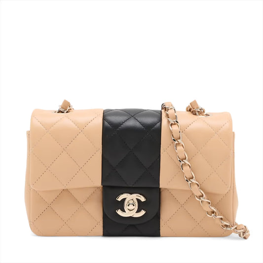 Chanel CC Logo Mini Matelasse 20 Lambskin Single Flap Single Chain Bag Beige