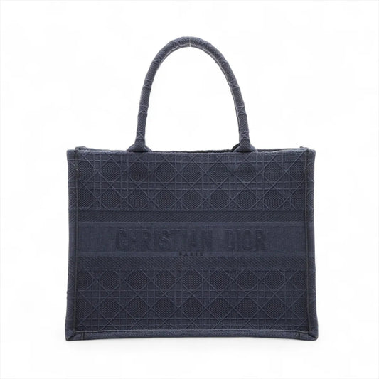 Christian Dior Cannage Book Tote Medium Canvas Bag Navy Blue