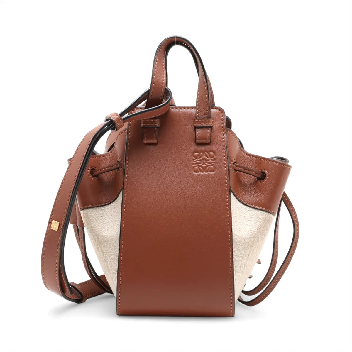 Loewe Hammock Mini Leather Canvas Two-Way Shoulder Bag Beige x Brown